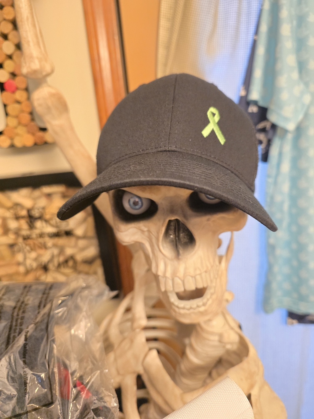 Black Trucker Cap with Lymphoma Green Awareness Ribbon - Picture 2 of 8